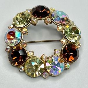 ⚜️VINTAGE⚜️ 50’s Champagne AB & Whiskey Colored Rhinestone Brooch